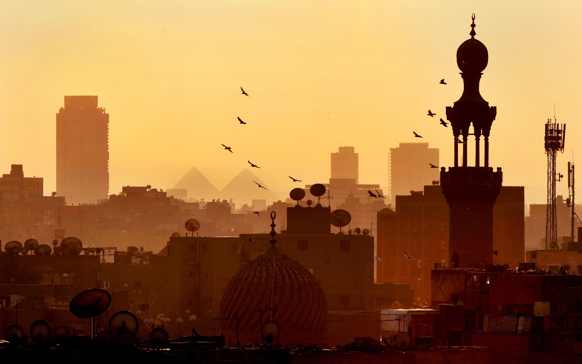 Cairo skyline and pyramids